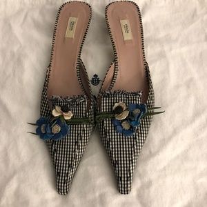 PRADA 38 Mules Gingham Black & White
